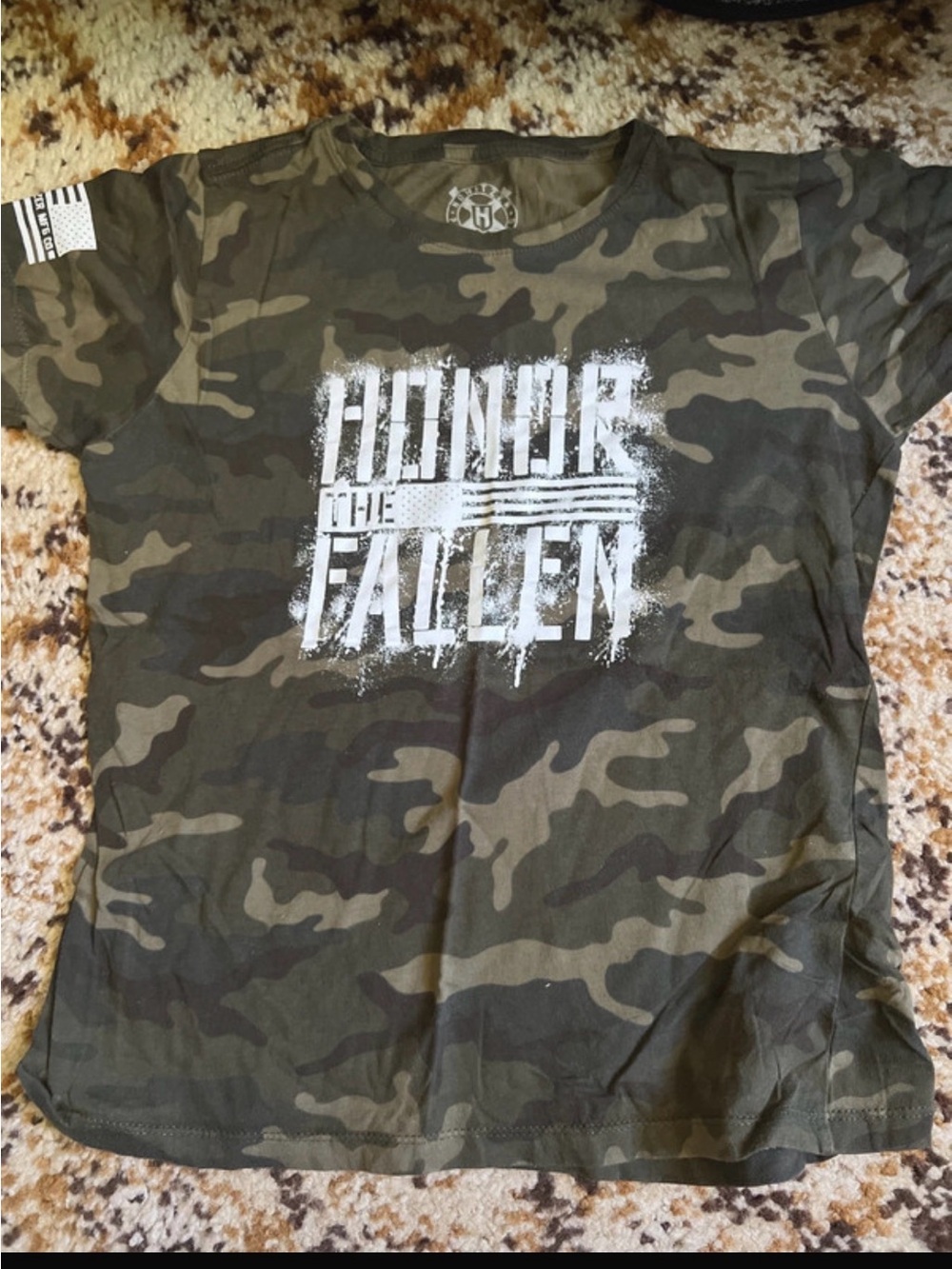 Honor The Fallen Women's Olive Green Camo Graphic Tee
